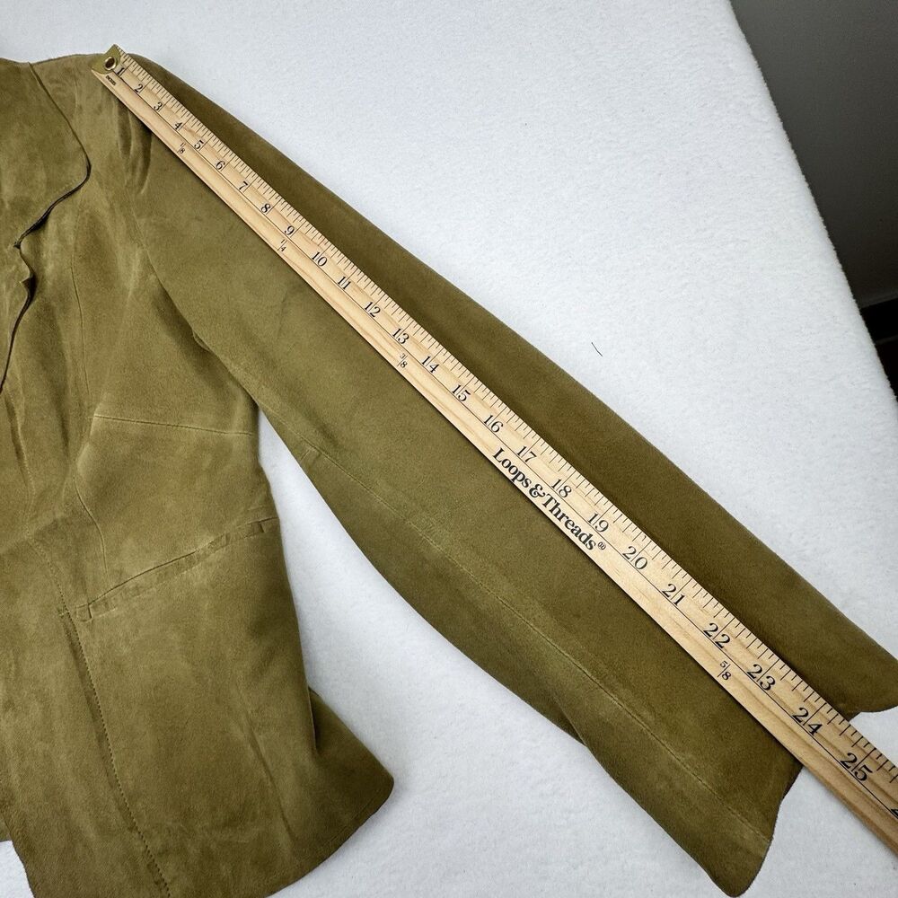 Jones New York Women Suede Leather Jacket 12 Green‎ Western Cowgirl Equestrian - Picture 14 of 16